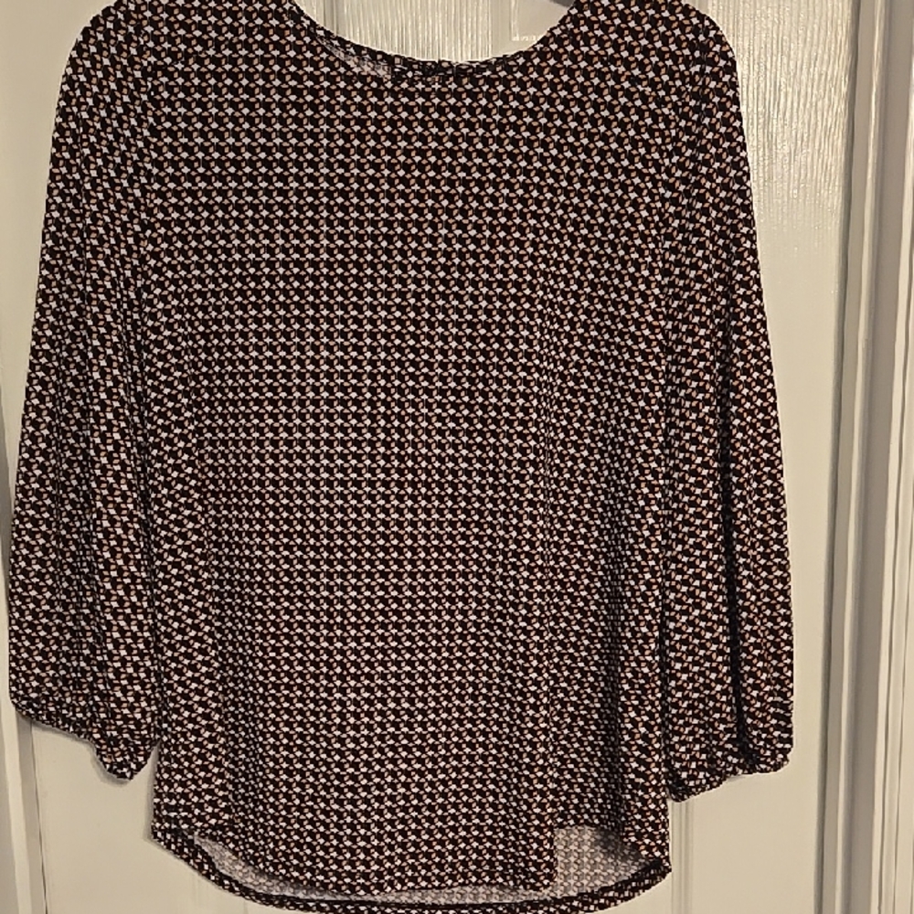 Adrianna Papell Black and Rust Geometric Blouse
